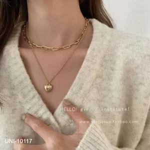 UNI-10117 - Double Layer Heart Gold - Necklace