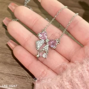 UNI-10247 - Blinky Pink Bow Silver - Necklace