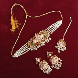 PJ-146 - Fancy Flower & Leaves Mala - Jewelry Set Style 1